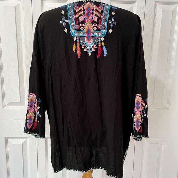 Heavily Embroidered 100% Rayon Black Tunic Top Size XXL - Picture 9 of 13